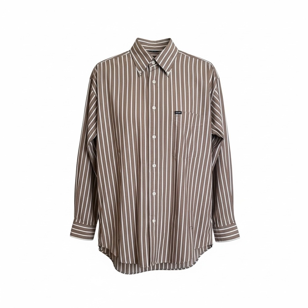 Façonnable Mens Brown Striped Button Down Shirt M French Designer Classic Fit